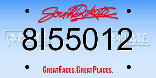 8I55012 South Dakota License Plate