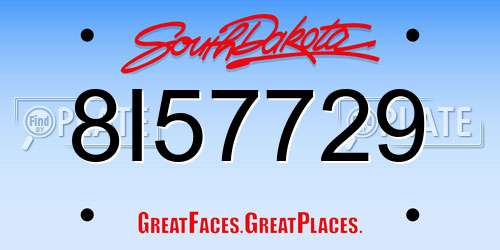 8I57729 South Dakota License Plate