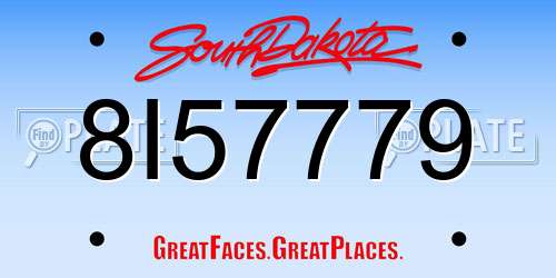 8I57779 South Dakota License Plate