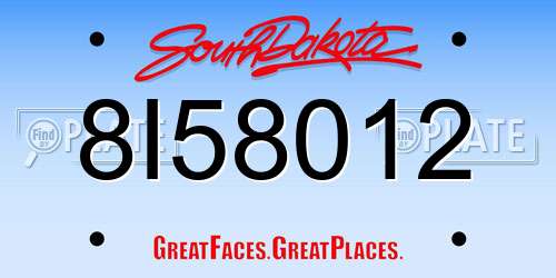 8I58012 South Dakota License Plate