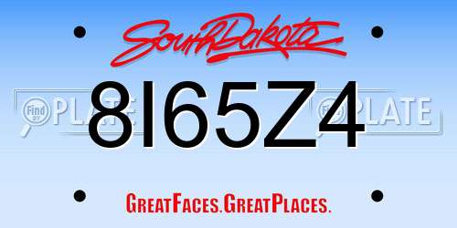 8I65Z4 South Dakota License Plate