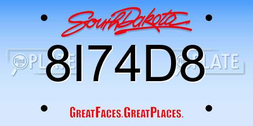 8I74D8 South Dakota License Plate