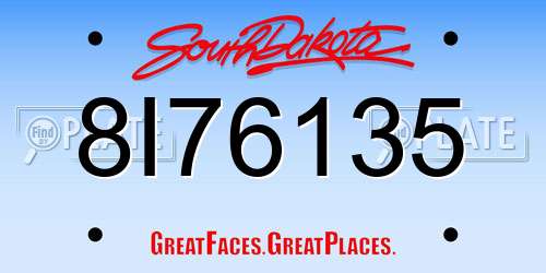 8I76135 South Dakota License Plate