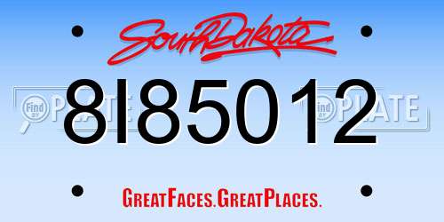 8I85012 South Dakota License Plate