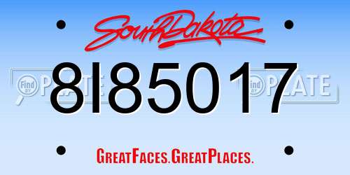 8I85017 South Dakota License Plate
