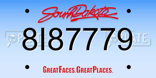 8I87779 South Dakota License Plate