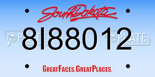 8I88012 South Dakota License Plate