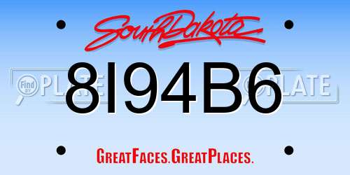8I94B6 South Dakota License Plate