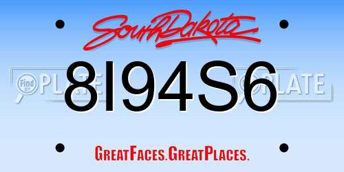 8I94S6 South Dakota License Plate
