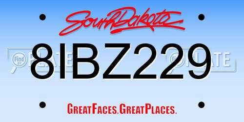 8IBZ229 South Dakota License Plate