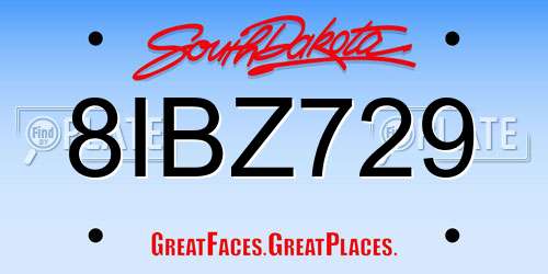 8IBZ729 South Dakota License Plate