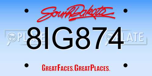 8IG874 South Dakota License Plate