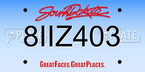 8IIZ403 South Dakota License Plate