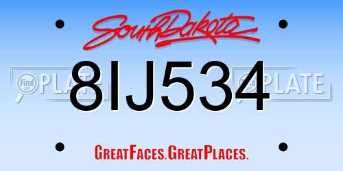 8IJ534 South Dakota License Plate