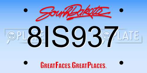 8IS937 South Dakota License Plate