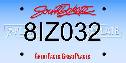 8IZ032 South Dakota License Plate