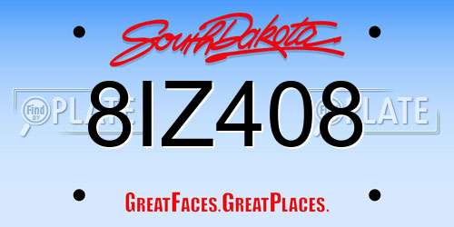 8IZ408 South Dakota License Plate