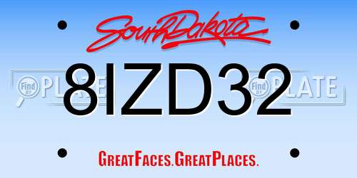 8IZD32 South Dakota License Plate