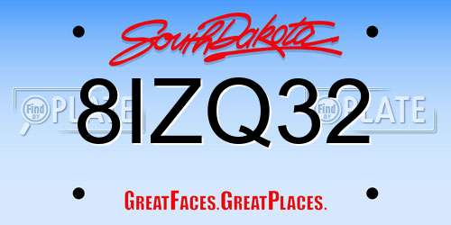 8IZQ32 South Dakota License Plate