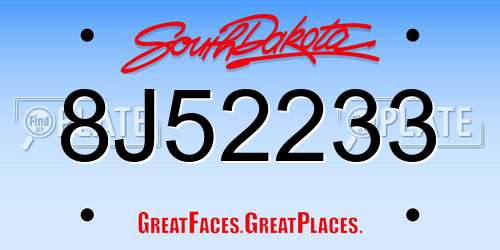 8J52233 South Dakota License Plate