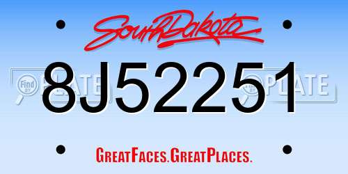 8J52251 South Dakota License Plate