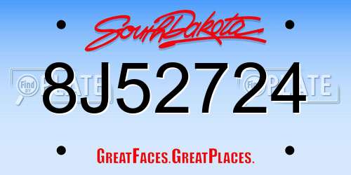 8J52724 South Dakota License Plate
