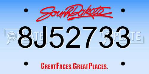 8J52733 South Dakota License Plate