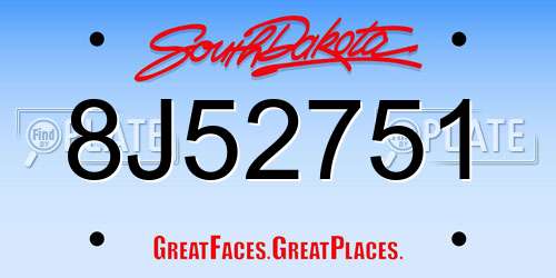 8J52751 South Dakota License Plate