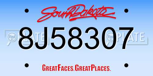 8J58307 South Dakota License Plate