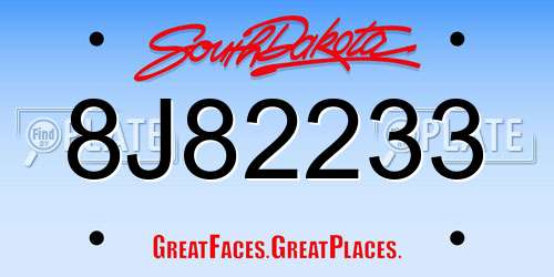 8J82233 South Dakota License Plate