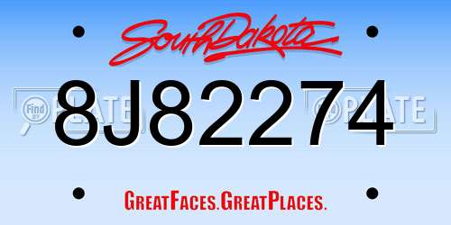 8J82274 South Dakota License Plate