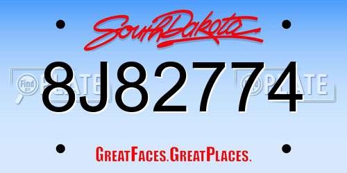 8J82774 South Dakota License Plate