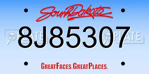 8J85307 South Dakota License Plate