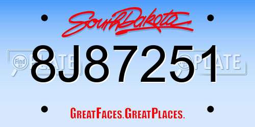 8J87251 South Dakota License Plate