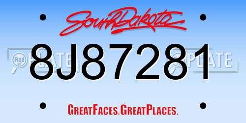 8J87281 South Dakota License Plate
