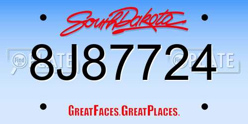 8J87724 South Dakota License Plate