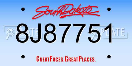 8J87751 South Dakota License Plate