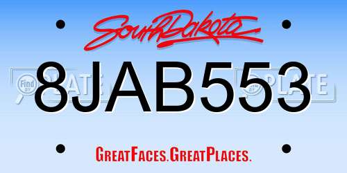 8JAB553 South Dakota License Plate