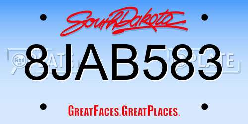 8JAB583 South Dakota License Plate