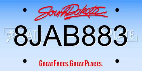 8JAB883 South Dakota License Plate