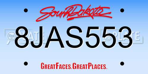 8JAS553 South Dakota License Plate