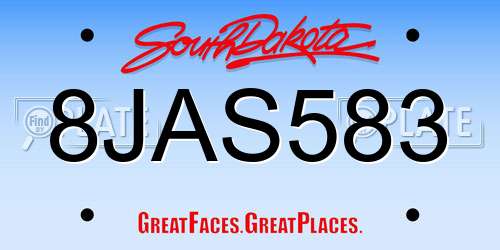 8JAS583 South Dakota License Plate