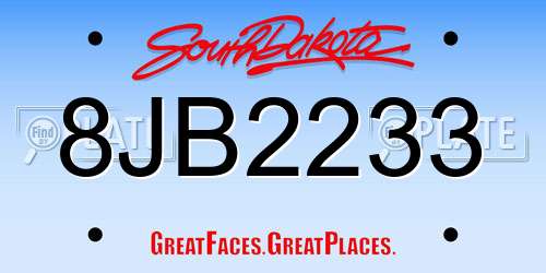 8JB2233 South Dakota License Plate