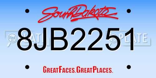 8JB2251 South Dakota License Plate