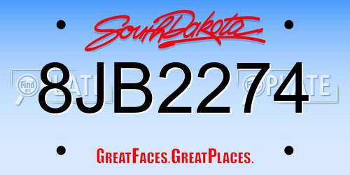 8JB2274 South Dakota License Plate