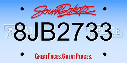 8JB2733 South Dakota License Plate
