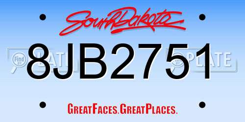 8JB2751 South Dakota License Plate