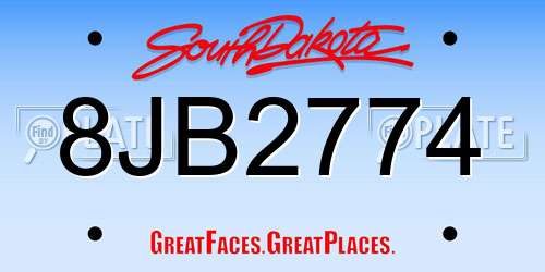 8JB2774 South Dakota License Plate
