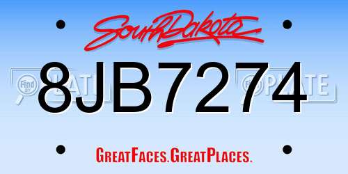 8JB7274 South Dakota License Plate