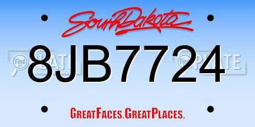 8JB7724 South Dakota License Plate